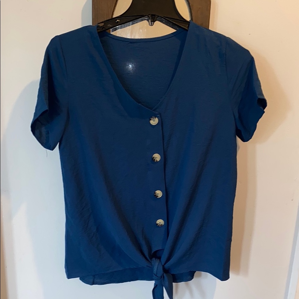 Blue Button-Down Women's Top
